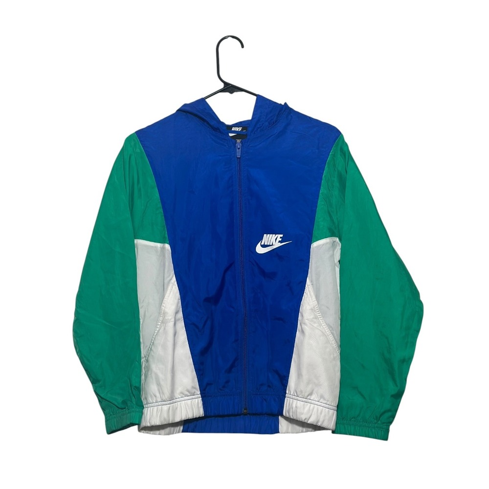 Nike Retro Athleisure Windbreaker Jacket Blue Green Colorblock Boys Size Large